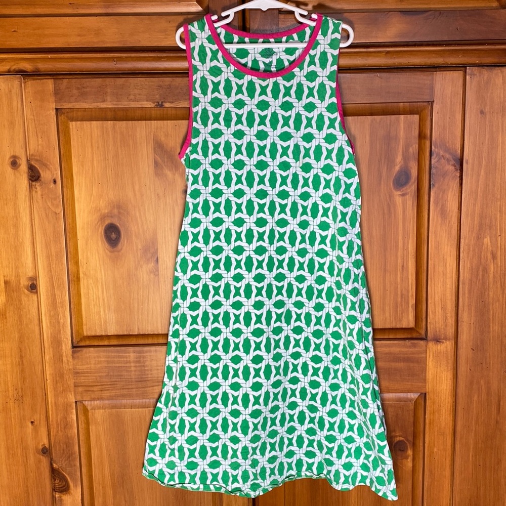 Lands’ End Kids Girls Green and White Patterned Sundress